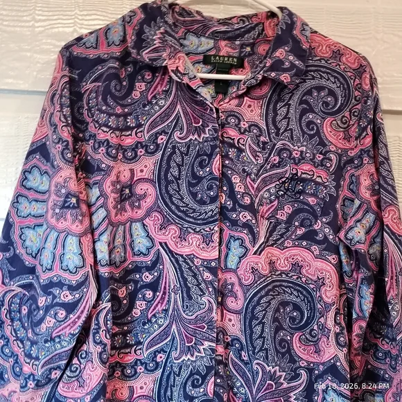 Lauren Ralph Lauren Womens LG Paisley Print Button Up Nightshirt 100% Cotton - Picture 2 of 6